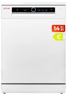 EVVO Lavavajillas 60 cm, Capacidad para 14 Cubiertos y Con Tercera Bandeja, Eficiencia C, 8 Programas Incluye, Lavado Rápido 30 min, Lavado Inteligente, Apertura Automática, Modelo: D4 Blanco
