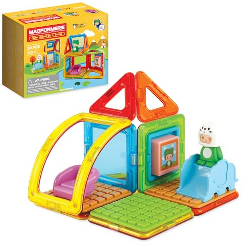 Magformers Cube House Frog 20-Piece Magnetic Construction Toy. STEM Set with Magnetic Shapes and Accessories. Makes Different Houses from Magnetic Tiles..