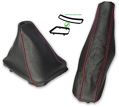 The Tuning-Shop Ltd Schaltsack Handbremsmanschette + Rahmen kompatibel mit BMW 3er E36 1991-1999 Leder rote Naht