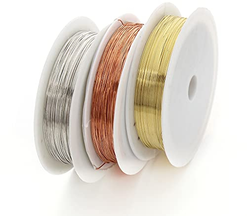Egurs 3 Rollen Kupferdraht Schmuckdraht 0.3mm Basteldraht DIY Schmuck Faden zur Schmuckherstellung,Gold+Silber+Bronze