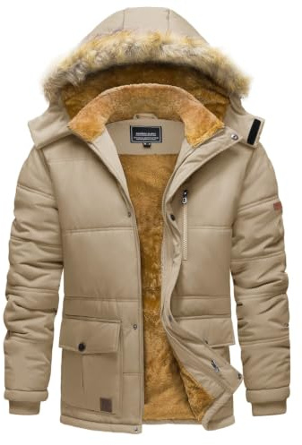 TACVASEN Herren Winterjacke Wasserabweisende Winddicht Jacke Gefüttert Warme Steppjacke mit Abnehmbarer Kapuze