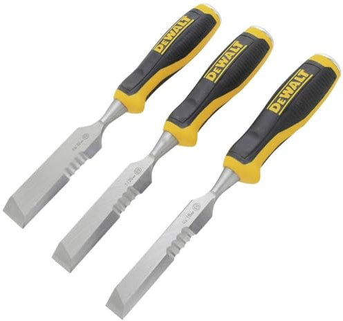 DeWALT Side Strike Chisel Set, 3 Piece 1 of Each Size: (3/4, 1, 1.1/4in) Used for Demolition and Scraping Hardened, Tempered Chrome Carbon-Steel Blade Serrated Cutting Edge ergonomically Designed