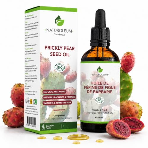 Naturoleum - Huile de Pépins de Figue de Barbarie Bio 100% Pure, Pression à Froid, Anti âge, Régénérante, Rides Peau Mature, Riche en Vitamine E, Visage, Flacon Verre Pipette 50 ml