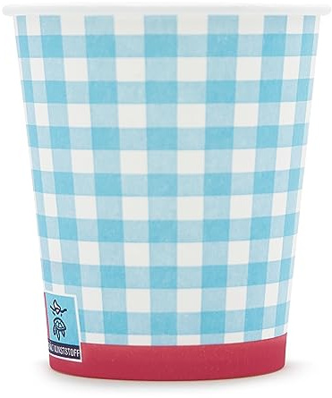 Wellsamed WELLSACUP 1000 Stück Pappbecher 180 ml Blau Kariert, geeignet für Heiß- und Kaltgetränke, Coffee to go, Picknick, Grillen, Party