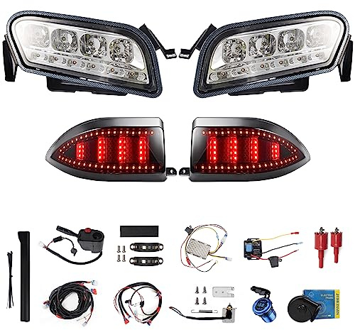 NOKINS Golf Cart Light Kit,Deluxe LED Headlight & Tail Light Kit Fit Club Car Tempo Gas And Electric ModelsLight,Headlight Low/High Beam DRL Scanning And Turn Signal Tail Light Kit