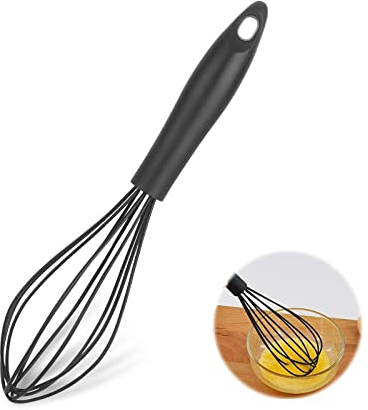 Frusta in Silicone Frusta da Cucina Frusta Manuale Con Rivestimento Antigraffio, Frusta Impugnatura Ergonomica Perfetto per Frullare Sbattere Montare Montare e Mescolare (Nero)
