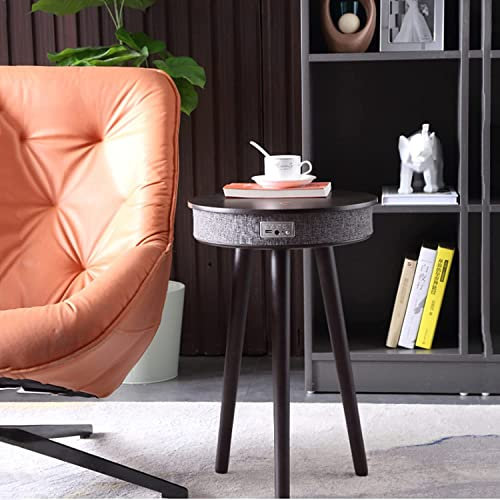 Table d'appoint, Chargement sans Fil Audio Multifonctionnel Intelligent Petite Table Basse Table de Chevet Tables Basses Rondes décoration de la Maison, Couleur Noyer