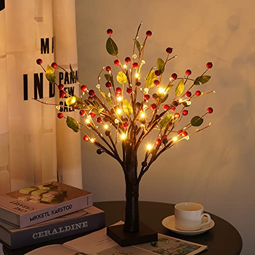 ACAREY Weihnachtsdeko LED Baum Licht mit 24 LEDs, Lichterbaum Für Innen Weihnachten 24'' Baum Deko Bäumchen Lichterbaum Für Weihnachtsdeko Innendeko Tisch Herbstdeko Zum Aufhängen (Rot)