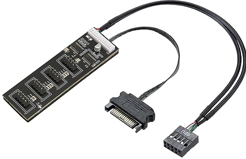 9poliger USB-Header-Splitter mit SATA-Stromkabel, 4 internen USB 2.0-Anschlüssen, interner USB-Hub-Erweiterung, USB 2.0-Splitter-Anschluss für Motherboard, Adapter für CPU, Lüfter und RGB-Licht EU