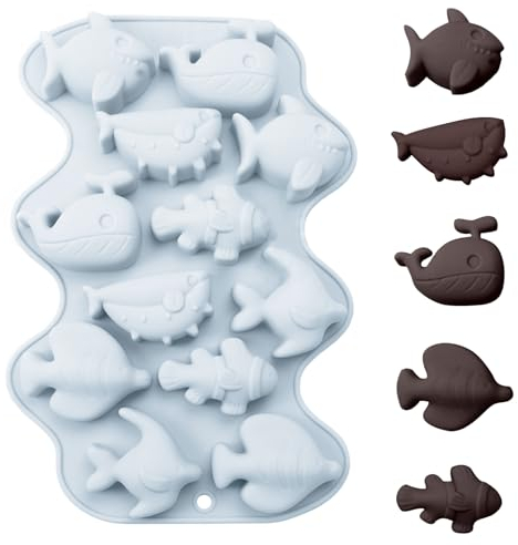 Molde para Peces con 12 Cavidades, Resistente al Calor de Silicona para Dulces, DIY Moldes Huevos Pascua Silicona Moldes de Chocolate, Molde Chocolate Página para Dulces, Chocolate, Gelatina