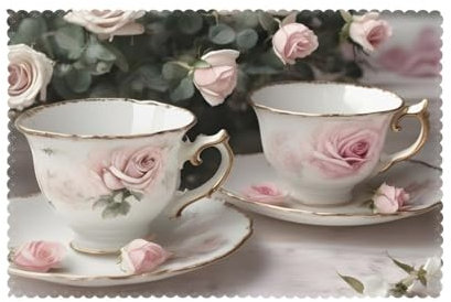 Set di 6 tovagliette da tè con rose romantiche e stampa shabby chic, tovagliette lavabili per casa, cucina, sala da pranzo, 30,5 x 45,7 cm