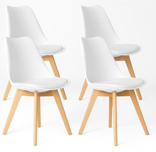 T-LoVendo Pack de 4 Sillas Comedor Nórdico, Sillas de Cocina Nórdicas con Patas de Madera Maciza de Haya y Asiento Acolchado y Tapizado, Respaldo Ergonómico