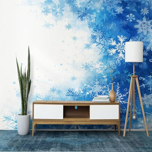 Fototapete Weihnachten Abstrakt Blaue Schneeflocke Tapeten Moderne Wanddeko, Blau Vlies Tapeten Wandtapete Fototapete für Wohnzimmer Schlafzimmer Büro oder Flur, 350 x 256 cm (B x H)