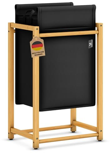 AdelDream Wäschekorb 80L – Bambus Wäschesammler für Badezimmer & Schlafzimmer, Wäschesortierer mit herausnehmbarem Wäschesack, Wäschebox Schwarz