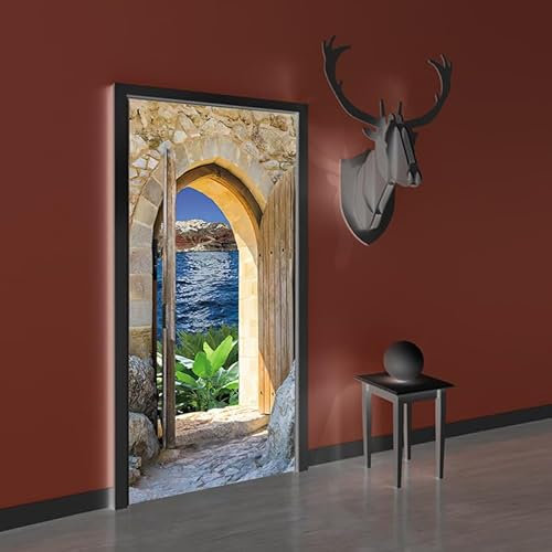 Türsticker 3D Fototapete Selbstklebend PVC Türaufkleber, Mode 3D, Modern, Geblümt, für Kunststoff, Metall, Holz, Wand, Glas, 77x200cm, 2 Stück