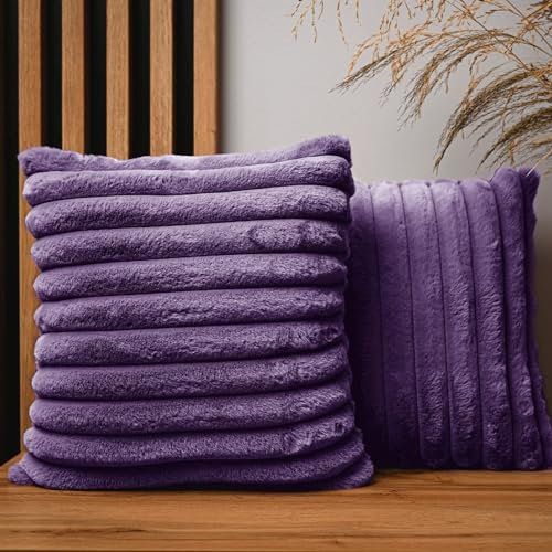 MG Design Set of 2 Decorative Faux Fur Cushion Covers 16 x 16 in (40 x 40 cm) – Ultra Soft with Quilted Stitching, Cozy & Elegant