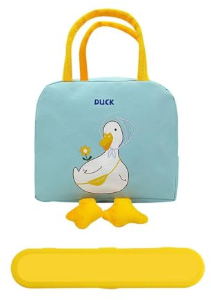 Large Capacity Thermal Lunch Bag with Bento Storage and Portable Cutlery Box - Cute Design
