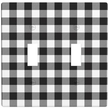 Placca di copertura per interruttore della luce a levetta, 2 piastre da parete di dimensioni standard 11,4 x 11,4 cm, a quadri neri e bianchi, doppia piastra di copertura per interruttore della luce