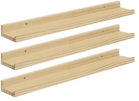 eSituro 3er Set Wandregal Holz, Hängeregal Schweberegal Bilderleiste, Wanddeko für Wohnzimmer Schlafzimmer Küche Badezimmer, 10 kg Belastbarkeit, natürliche Holzfarbe, B60xH4xT10 cm, SWS0377-3