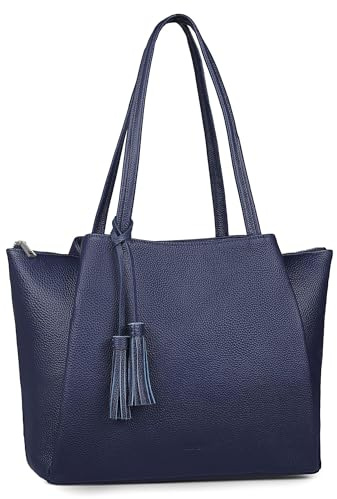 befen Echtleder Handtasche Damen Shopper Tasche, 14 Zoll Laptoptasche, Leder Tote Bag Aktentasche Lehrertasche mit Laptopfach, Mode Schultertaschen für Business Büro Schule, Blau