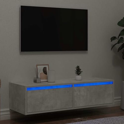 ShGaxin 860241 Meuble TV avec lumières LED gris béton 100 x 35,5 x 25 cm, table TV, meuble TV, meuble de salon, table de salon TV