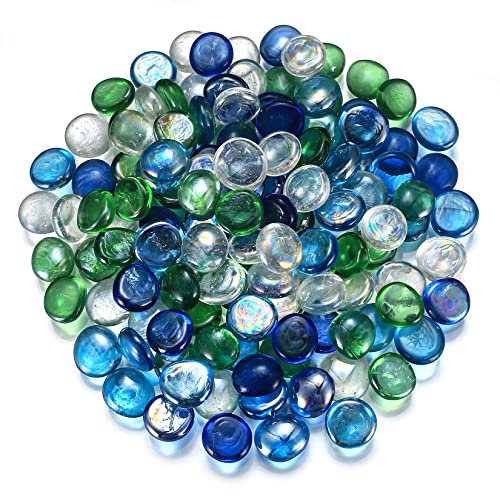 Ciottoli in vetro di colori misti, 1 kg, perline decorative in vetro trasparente, piatte e rotonde, pietre per vasi, vasi da giardino, vasi da fiori e decorazioni per acquari