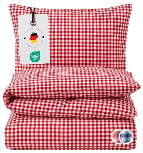 Carpe Sonno Seersucker Bettwäsche 155x220 cm Kariert – Rot bügelfrei | Kühlende Sommerbettwäsche mit Karo-Muster | Reißverschluss, bügelfrei | Deckenbezug + Kissenbezug 80x80 | ganzjährig