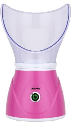 GEEPAS Face Steamer for Women | 2-in-1 Electric Facial Nasal Inhaler for Cold Flu Sinus Relief | Fast Heat-up LED Indicator | Home Spa Sauna Removes Blackheads Open Pores | 3 Attachments 130W Pink