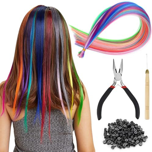 Extensions de Cheveux Colorés 50 PCS Meche Cheveux Colorés Meches Cheveux | Extensions de Cheveux Colorés | Mèches de Cheveux à Clip pour Femmes et Filles | Pour Fête, Festival, Cosplay et Soirée