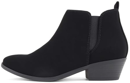 Soda “CHARMER” ~ Women Pointed Toe Elastic Gore Low Heel Ankle Bootie with Zipper Closure (Black Nubuck, 8.5)