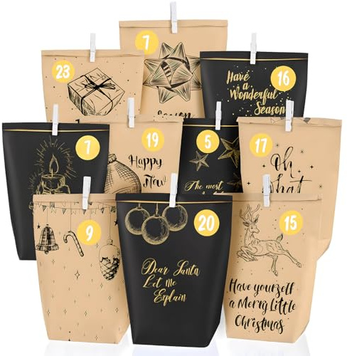 adventskalender zum Befüllen, 24 Weihnachtskalender Geschenk Papiertüten Groß zum Selber Befüllen,XXL adventstüten für Kinder Junge und Männer, Wiederverwendbar