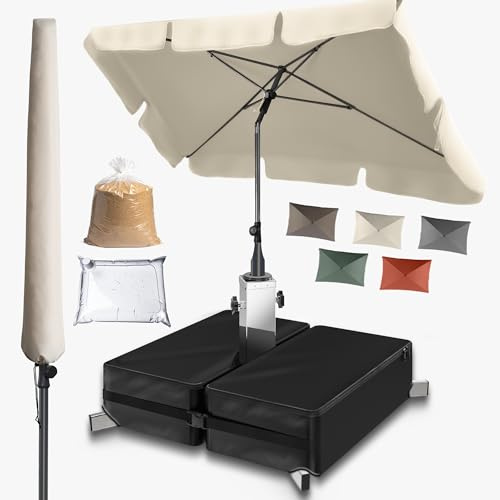 4smile Sonnenschirm Balkon mit Ständer 200 × 125 cm, 3-in-1 SET, Beige | Balkonschirm rechteckig mit UV50+-Schutz, inkl. Schirmständer + Schirmhülle – passend für Balkon und Terrasse