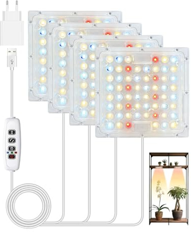 Pflanzenlampe LED Vollspektrum Wasserdicht, 4 Stück Pflanzenlicht für Zimmerpflanzen mit Auto-Timer 3/9/12H, Tageslichtlampe Wachstumslampe für Pflanzen, 240 LED grow lampe blüte