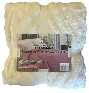 Generico Nazareno Gabrielli Plaid Agnellato Art. Viviana 200x220 cm Coperta Double Face Velluto e Agnellato Morbido Caldo Invernale Lavabile in Lavatrice Elegante e Soffice (Panna, 200x220cm)