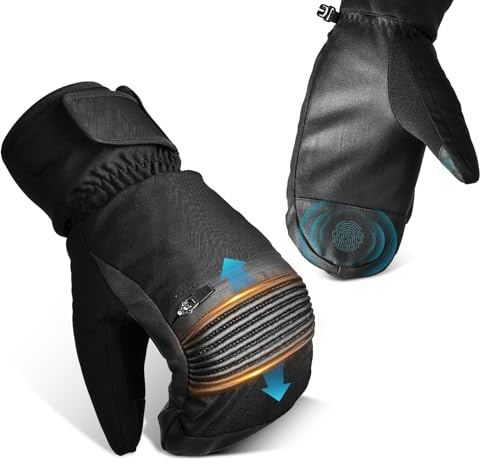 tekkapoi Skihandschuhe Damen Herren, Warme Fäustlinge Winterhandschuhe Wasserdicht, Thermo Handschuhe für Outdoor Ski Schwarz L