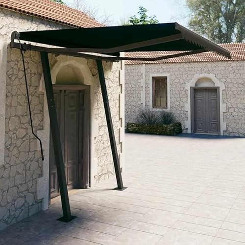 Automatische Markise 3,5x2,5 m Anthrazit - Einziehbar mit Pfosten aus pulverbeschichtetem Aluminium & Eisen, 100% Polyester-Stoff mit PU-Beschichtung - Langlebig & Wetterfest für Terrasse