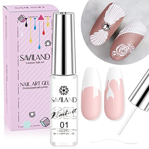 SAVILAND 8g Painted Gel Nagellack: Weiß Liner Nail Art Polish, UV Soak Off LED French Manicure Starter für Swirl Nails Home DIY Nagelstudio Farben