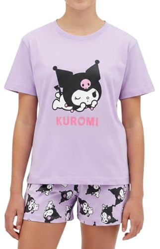 Hello Kitty Kuromi Pigiama da Ragazze, Completo 2 Pezzi Maglietta Maniche Corte e Pantaloncini, Taglie 8 a 14 Anni (IT, età, 10 Anni, Regular, Lila)