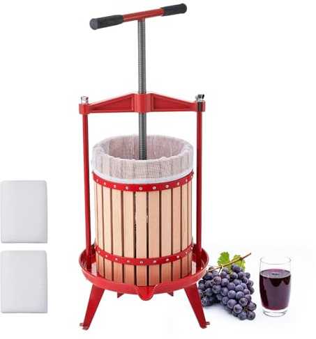 VEVOR Pressoir à Fruits Manuel 18 L, Presse à Vin Traditionnelle avec Panier en Hêtre Massif, pour Fabrication de Cidre Jus sans Électricité Raisin Pomme Ferme, Presse Fruits avec Poignée Robuste en T