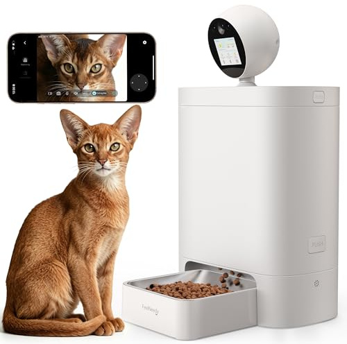 FEELNEEDY Automatic Cat Feeder with Camera, 2K 360° Pan/Tilt, 5.5L | AI Motion Detection, Auto-Capture & Video Editing, User Sharing, Dual Power & Anti-Jam Design, for Cats, Small to Medium Dogs