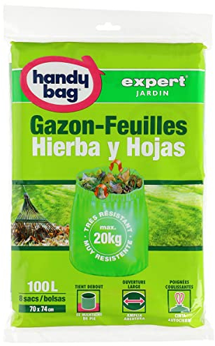 Handy Bag Bolsas Basura 100L Jardín Hojas y Hierbas, Extra Resistentes, 8 Sacos