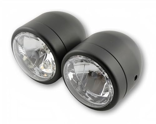 SHIN YO Doppelscheinwerfer schwarz, 1x H4 55/60W, 1x H7 55W | Mit Fern- und Abblendlicht, Standlicht, schwarzem Metallgehäuse, seitlicher Befestigung, Ø 218 mm und 60 mm Tiefe ab Gewinde