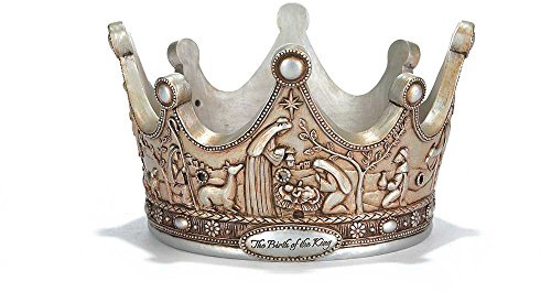 Dicksons The Birth of The King Crown Brushed Silver Tone 7 x 5 Resin Christmas Advent Candle Holder