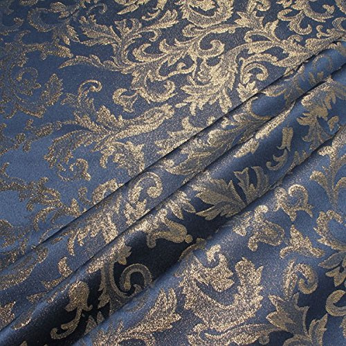 Stoff am Stück Stoff Polyester Jacquard Ornament blau gold Lurex Goldbrokat Barock Rokoko 280 cm überbreit