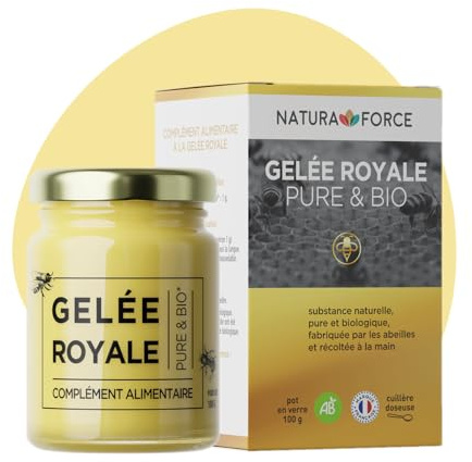 NATURA FORCE - 100g de Gelée Royale Bio - Gelée Royale 100% Pure - Complément Alimentaire Naturel & Bio - Énergie, Immunité et Vitalité - Riche en Vitamine B - Le pot - Lot de 1