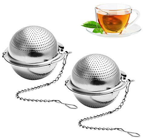 Besto nzon 2 pieza Balón de té Infuser con cadena Ganchos Premium Acero Inoxidable Loose Leaf Colador de té Filtro de té reutilizables