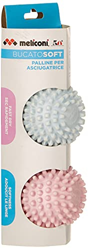 Meliconi Soft Laundry Balls for Dryer, Balls for Softening and Reducing Drying Time, Unlimited Use, 2 Balls, Pink and Blue