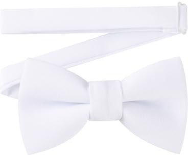 AWAYTR Boys Child Kids Bow ties - Adjustable Pre Tied Solid Color Wedding Party Bowties (M, Gabardine-White)