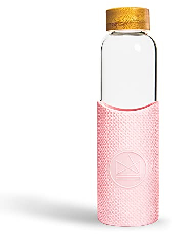 Neon Kactus Glass Water Bottle | Reusable Made with Borosilicate Glass | Travel Water Bottle | For Hot & Cold Drinks | Durable, Leakproof, Non-Slip & Dishwasher-Safe | Pink Flamingo, 550ml