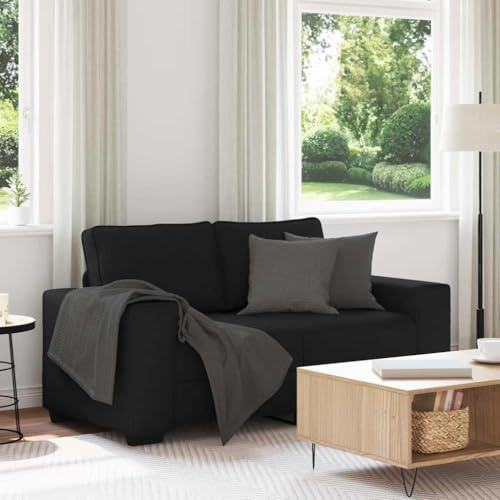 Owoxanthellate 2-Sitzer-Sofa Schwarz 160 cm Polyester Recamiere mit Holz-Metall-Gestell Breite Armlehnen 45 cm Sitzhöhe Komfortcouch für Wohnzimmer Büro Gästezimmer